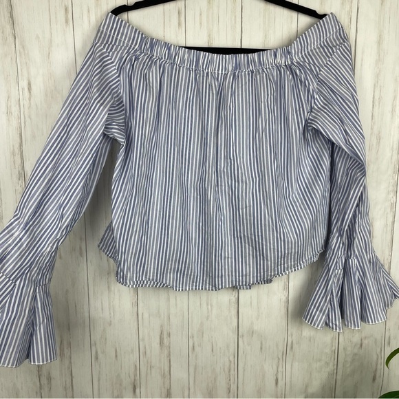 Free People blue and white off the shoulder top Small - Picture 5 of 5